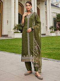 Indo Era Women Floral Embroidered Regular Kurta with Trousers & With Dupatta