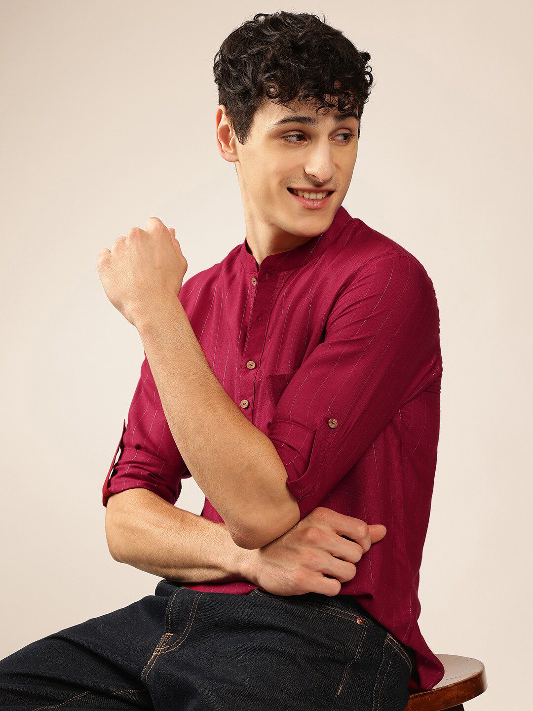 Anouk Mandarin collar Pathani Short Kurta