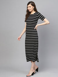 SASSAFRAS Black & White Striped T-shirt Dress