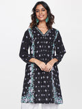Global Desi Floral Printed V-Neck Puff Sleeves A-Line Kurta