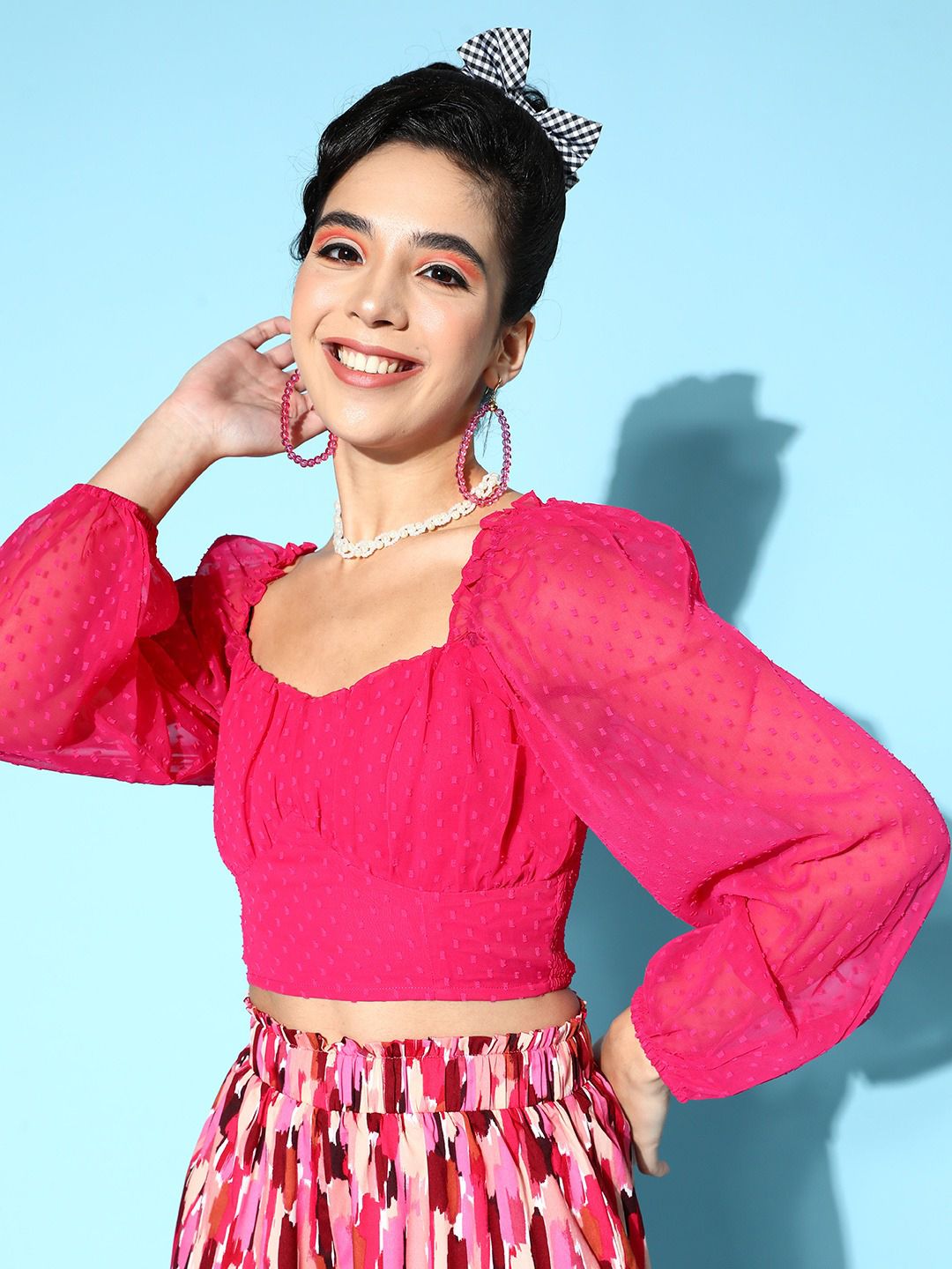 Berrylush Pretty Pink Self-Design Once Upon a Sleeve Top