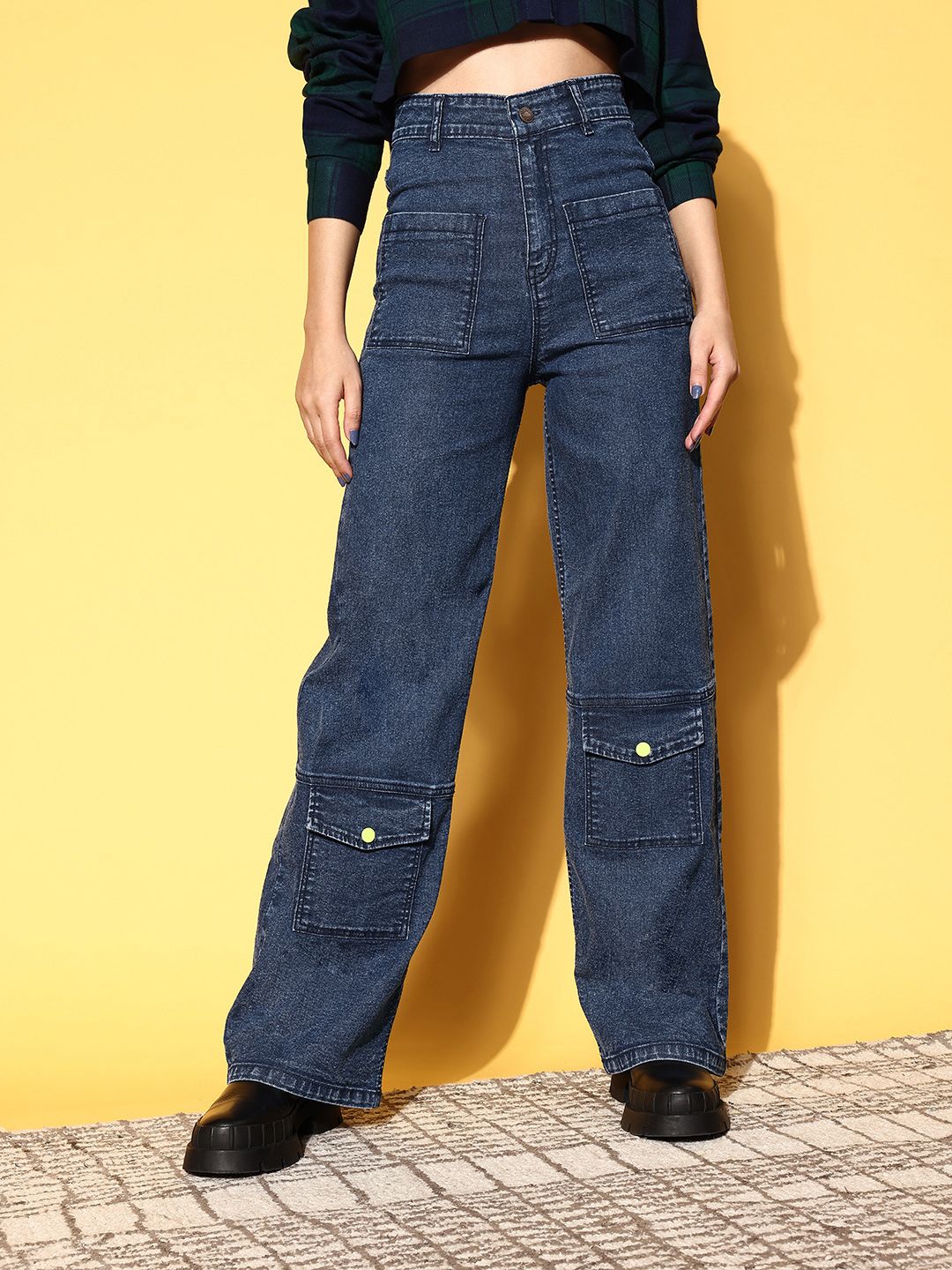SASSAFRAS Stylish Blue High-Rise Straight Fit Jeans