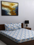 BOMBAY DYEING Blue & White Floral 160 TC Queen Bedsheet with 2 Pillow Covers