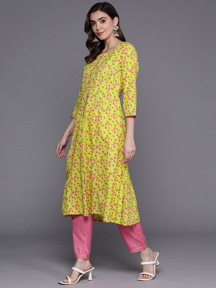 Indo Era Floral Printed Empire Gotta Patti Pure Cotton Kurta With Trousers