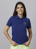 Being Human Women Blue Polo Collar Slim Fit T-shirt