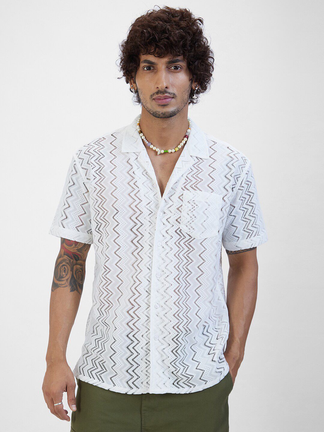 VASTRADO Self Design Short Sleeves Oversized Casual Shirt