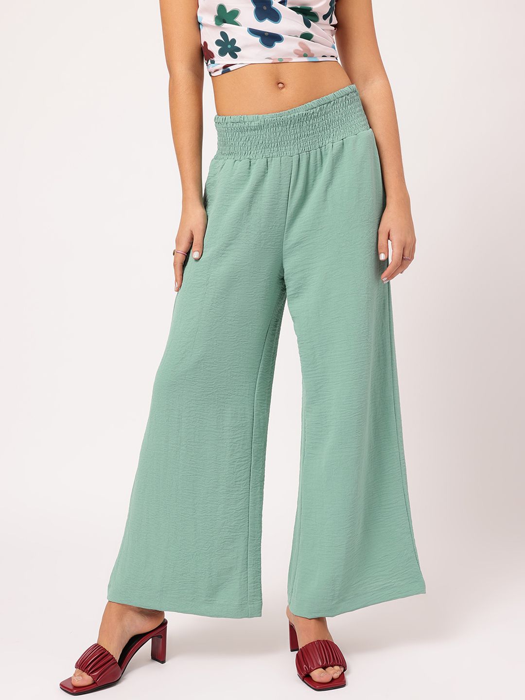 DressBerry Women Smocked Flared Fit Trousers