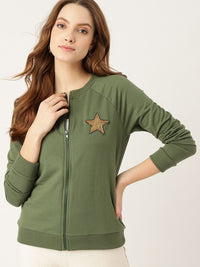 DressBerry Women Green Solid Sweatshirt