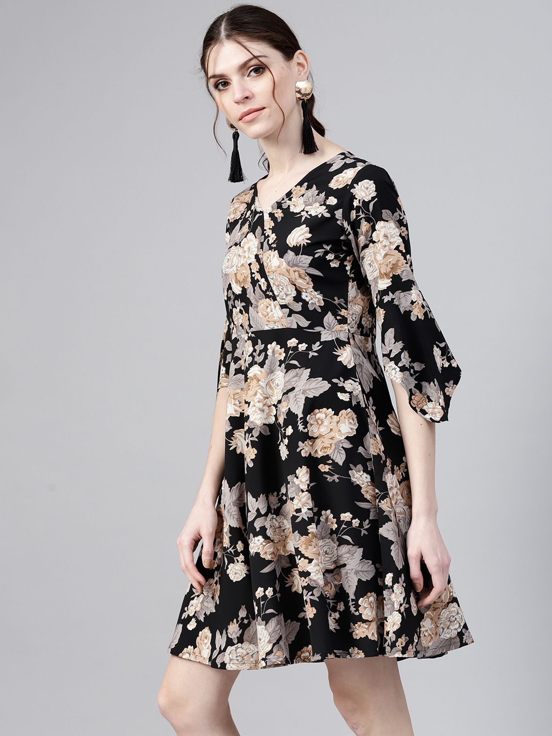 Gerua By Libas Women Black Beige Printed Wrap Dress