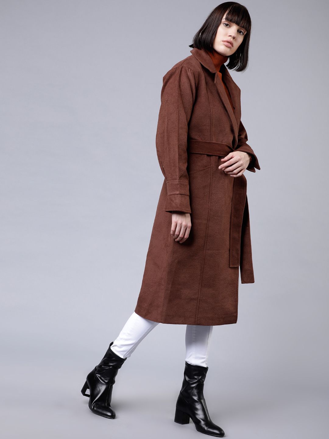 Tokyo Talkies Women Brown Long Wrap Coat