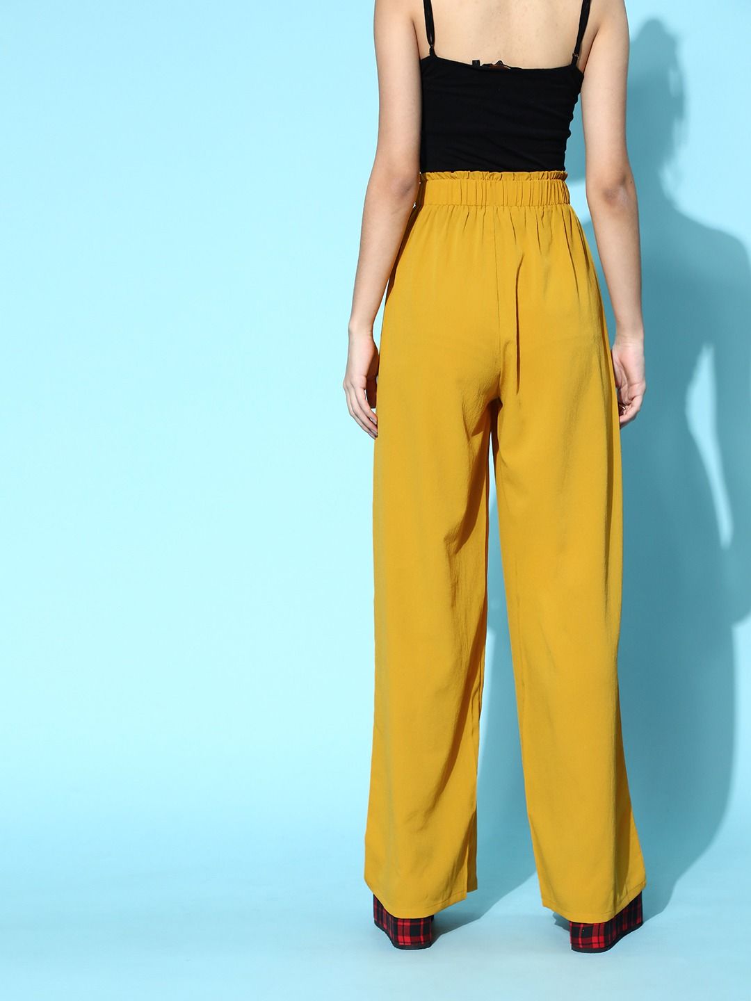 Berrylush Women Stylish Mustard Solid Elevated Bottom Trousers