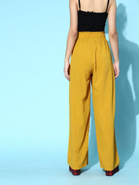 Berrylush Women Stylish Mustard Solid Elevated Bottom Trousers