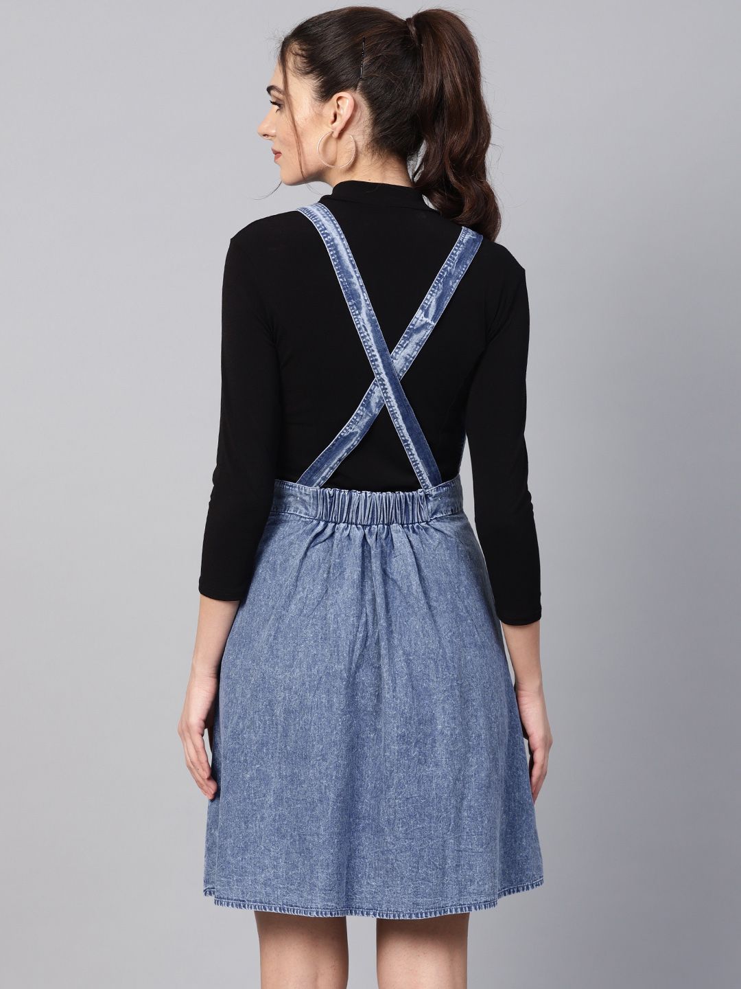 SASSAFRAS Women Blue Chambray Solid Pinafore Dress