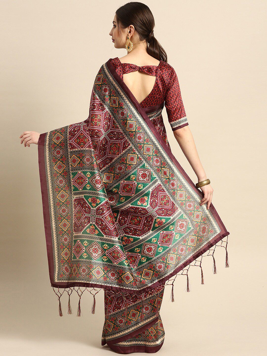 Saree mall Maroon & Green Silk Blend Sarees