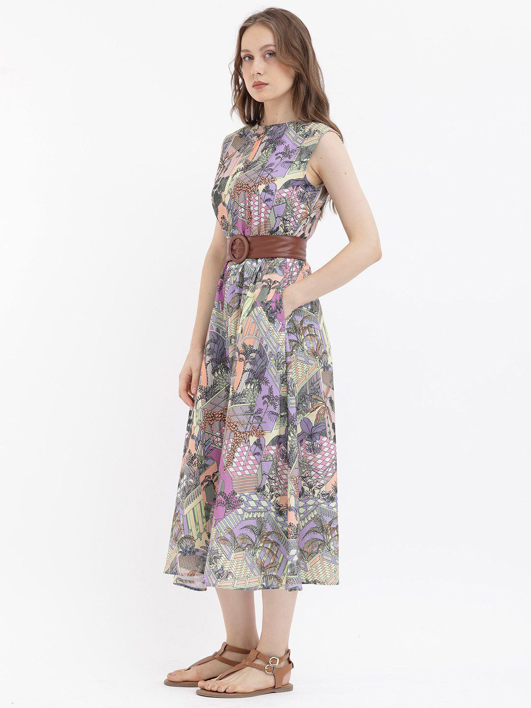 RAREISM Floral Print Sleeveless Fit & Flare Midi Dress