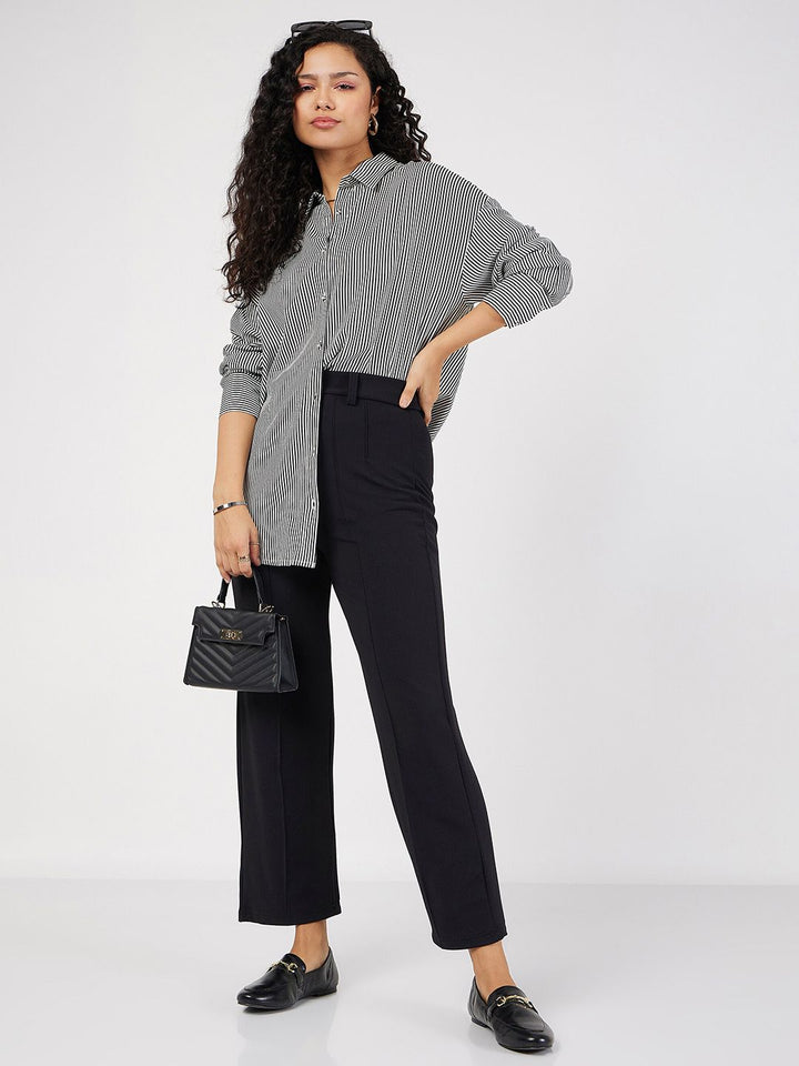 SASSAFRAS Oversized Vertical Striped Spread Collar Casual Shirt