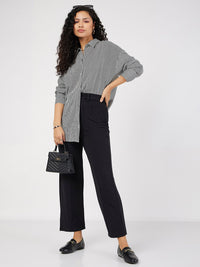 SASSAFRAS Oversized Vertical Striped Spread Collar Casual Shirt