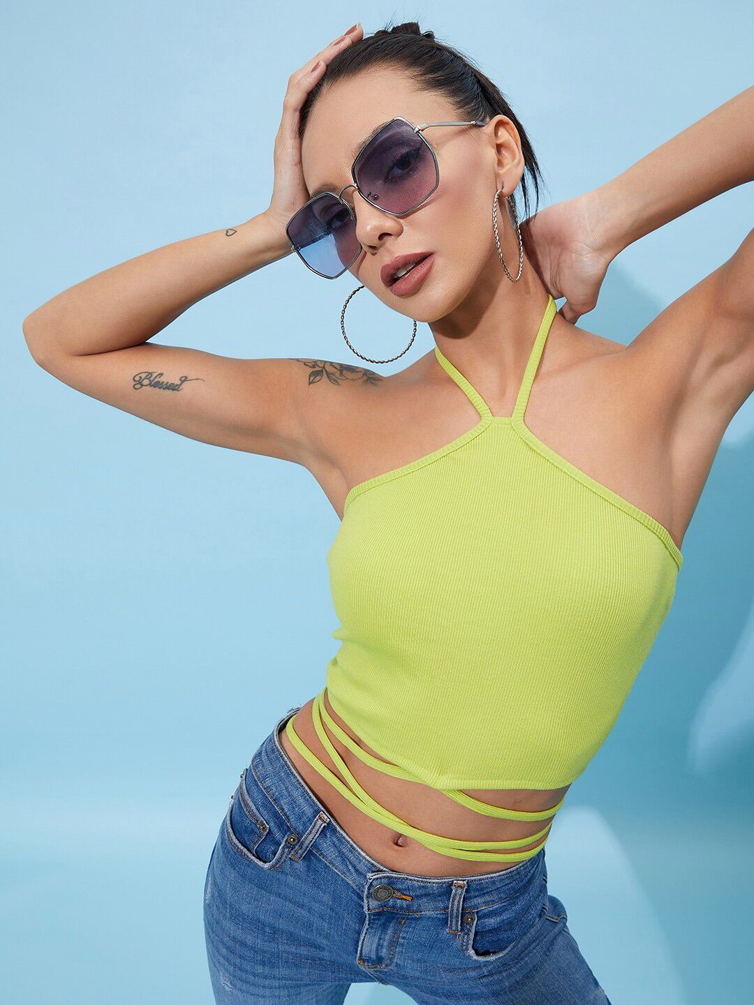 Athena Halter Neck Tie Up Cotton Crop Top