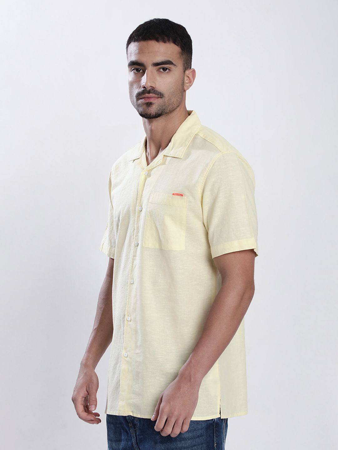 Bene Kleed Men Cuban Collar Cotton Linen Casual Shirt