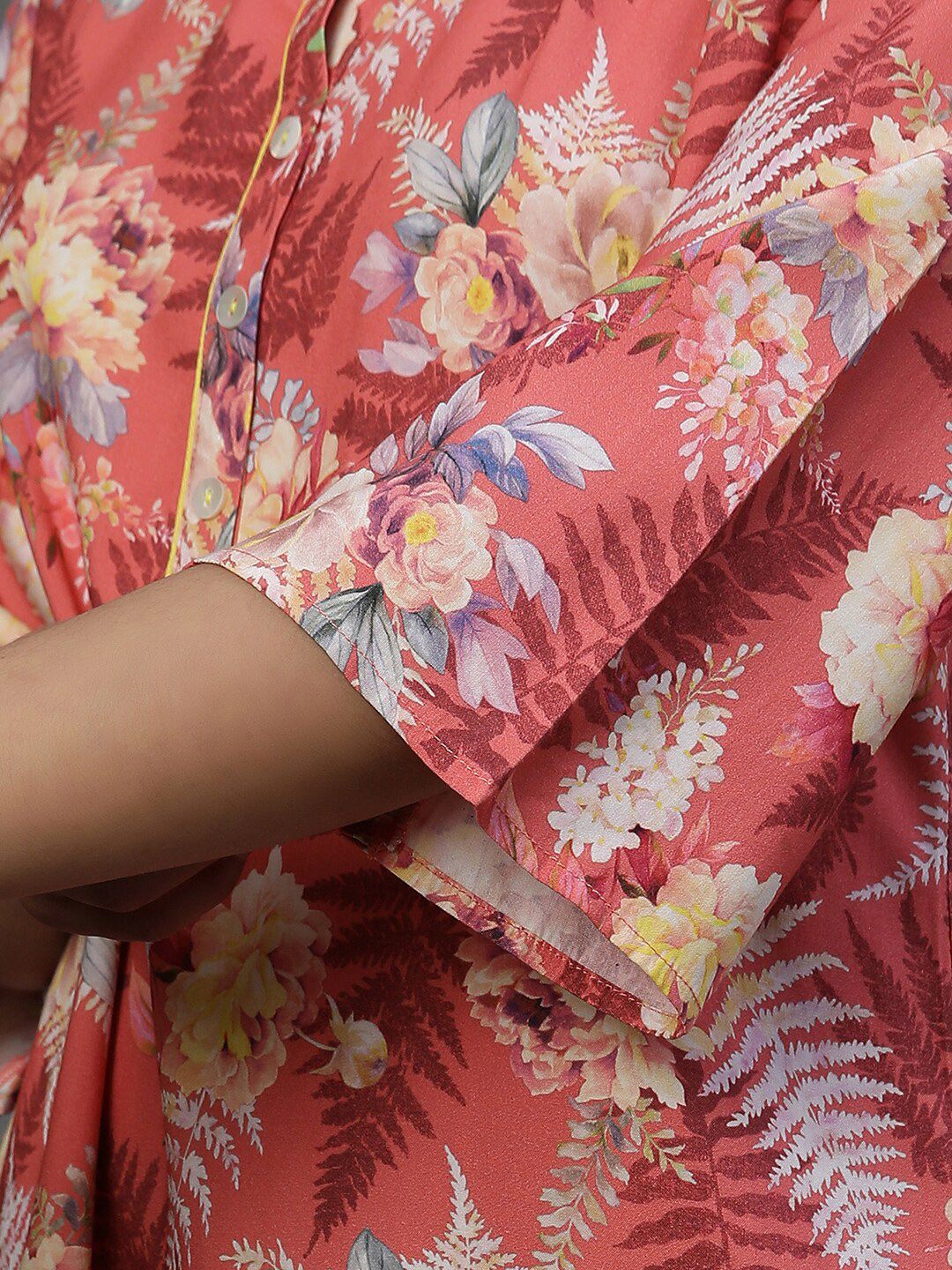 AURELIA Floral Printed Mandarin Collar Pure Cotton Kurti