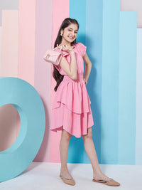 pspeaches Girls Flutter Sleeve Layered Crepe Fit & Flare Dress