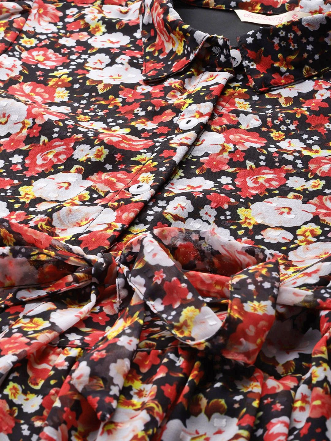 DressBerry Floral Print Puff Sleeves Shirt Dress