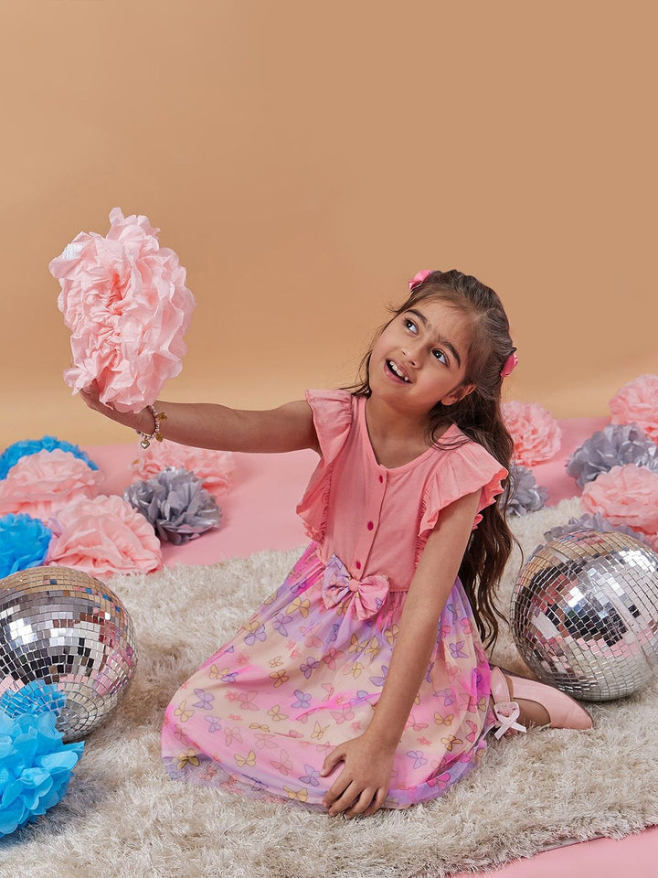 pspeaches Girls Conversational Printed Net Fit & Flare Dress