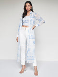AND Floral Printed Shirt Collar Maxi Longline Top