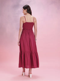 DressBerry Shoulder Straps Ruched Effect Smocked & Ruffled Detail Maxi Fit & Flare Dress