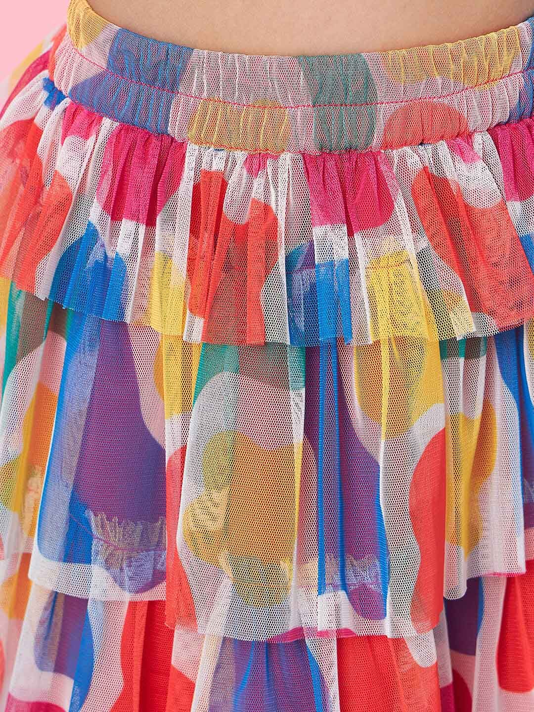 pspeaches Girls Round Neck Ruffled Top with Skirt