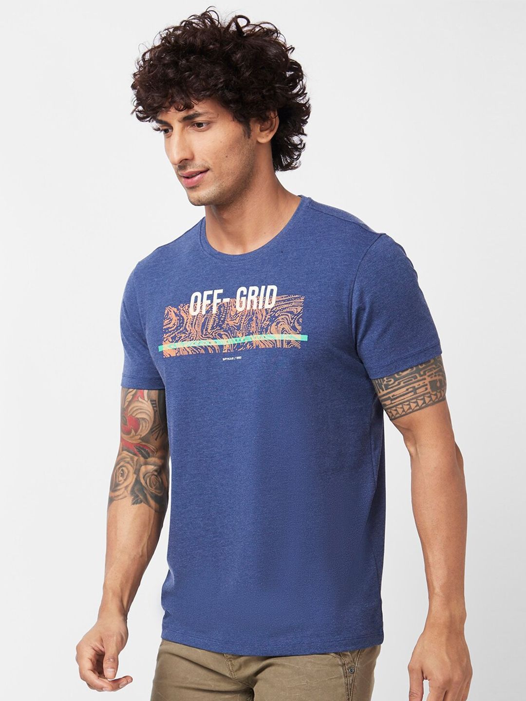 SPYKAR Typography Printed Slim Fit Cotton Casual T-Shirt