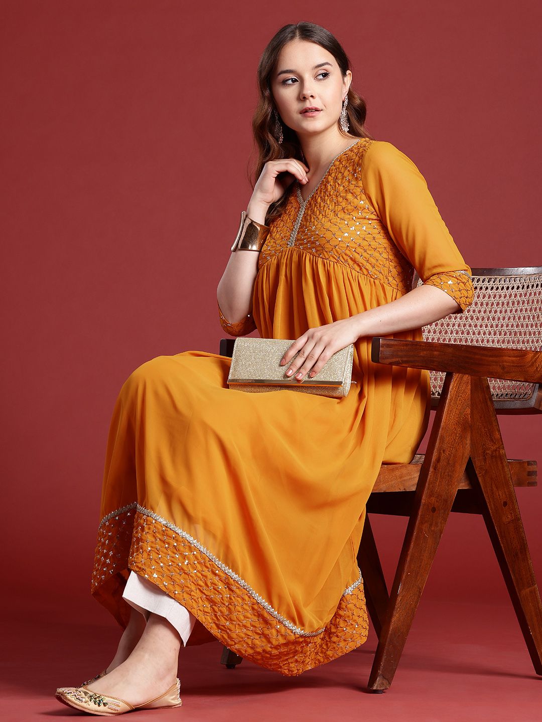 Anouk Yoke Design Sequinned A-Line Kurta