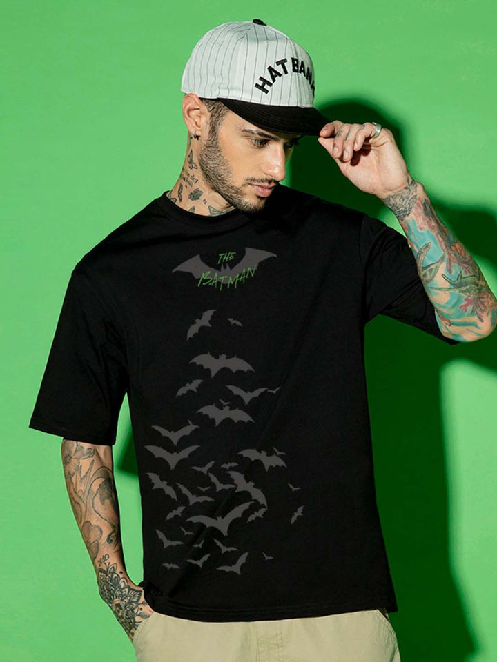 Bewakoof Men Black Batman Printed Pure Cotton Oversized T-shirt
