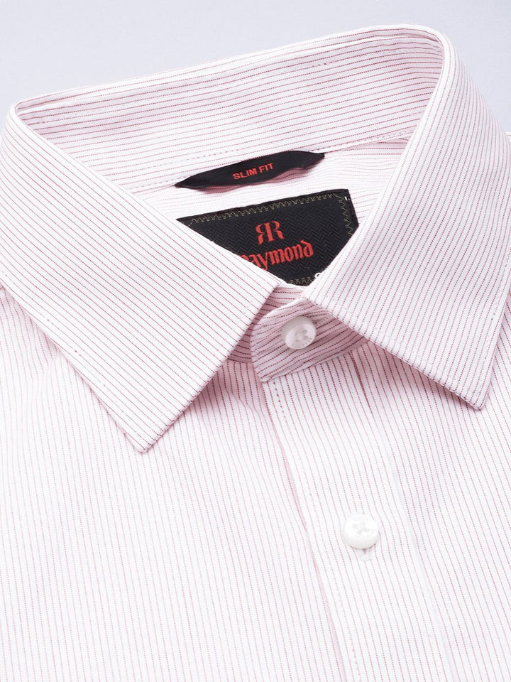 Raymond Men White Striped Pure Cotton Slim Fit Casual Shirt
