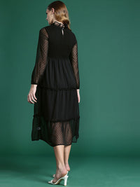 DressBerry Schiffli Smocked Tiered A-Line Midi Dress