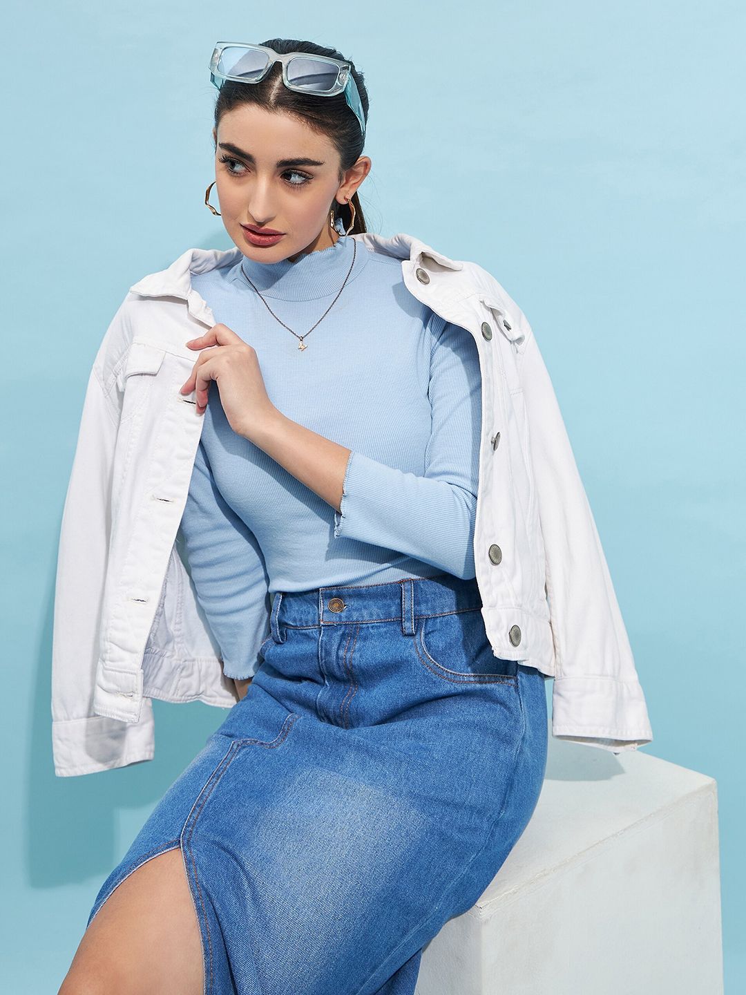 STREET 9 High Neck Fitted Pure Cotton Top