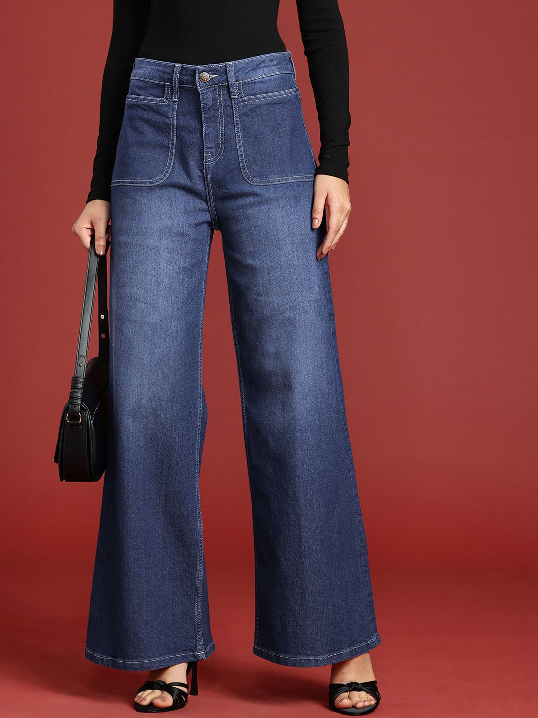 all about you Women Wide Leg Light Fade Stretchable Jeans