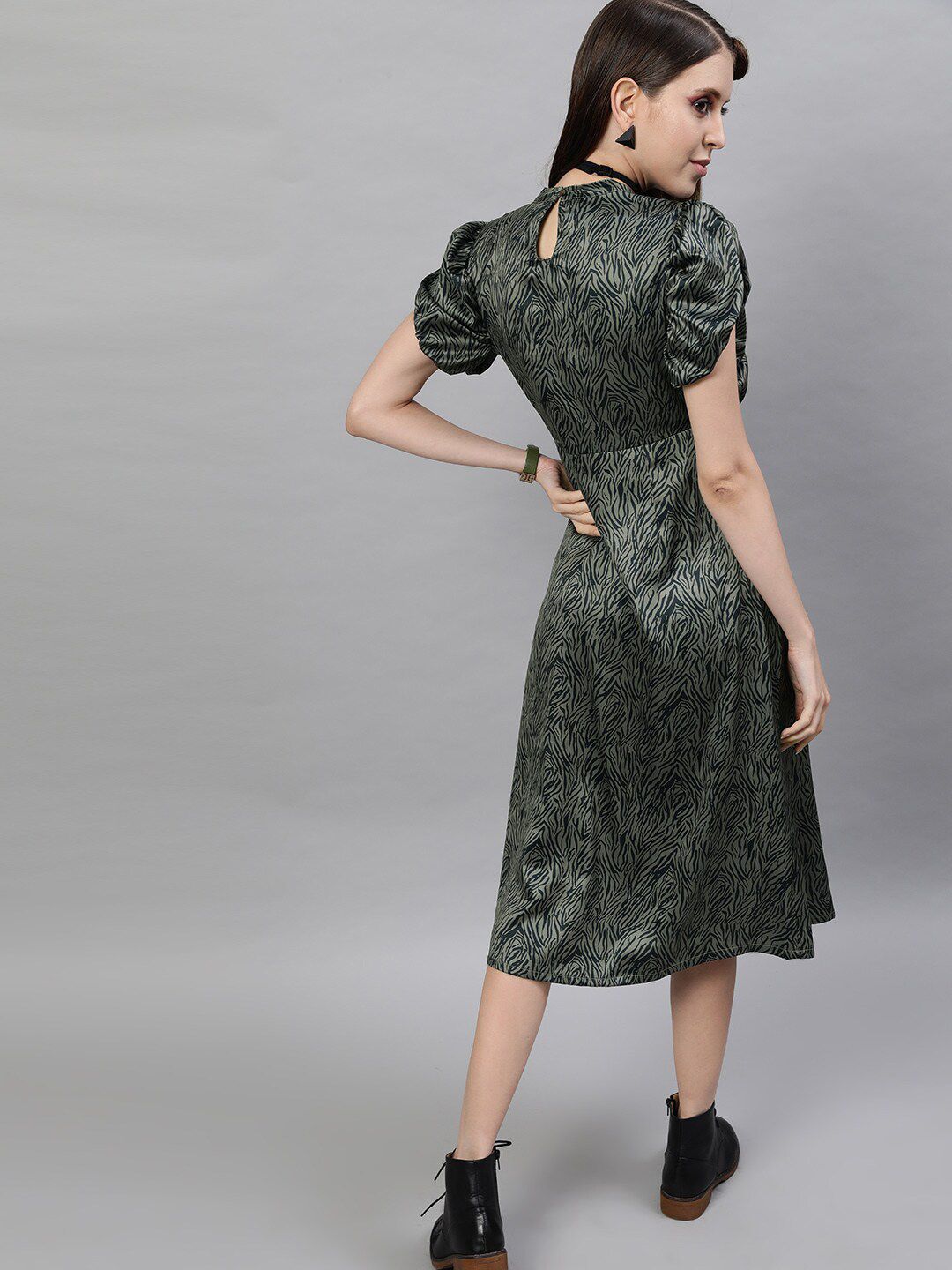 STREET 9 Green Satin A-Line Dress
