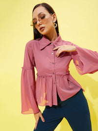 Athena Bell Sleeve Ruffled Shirt Style Top