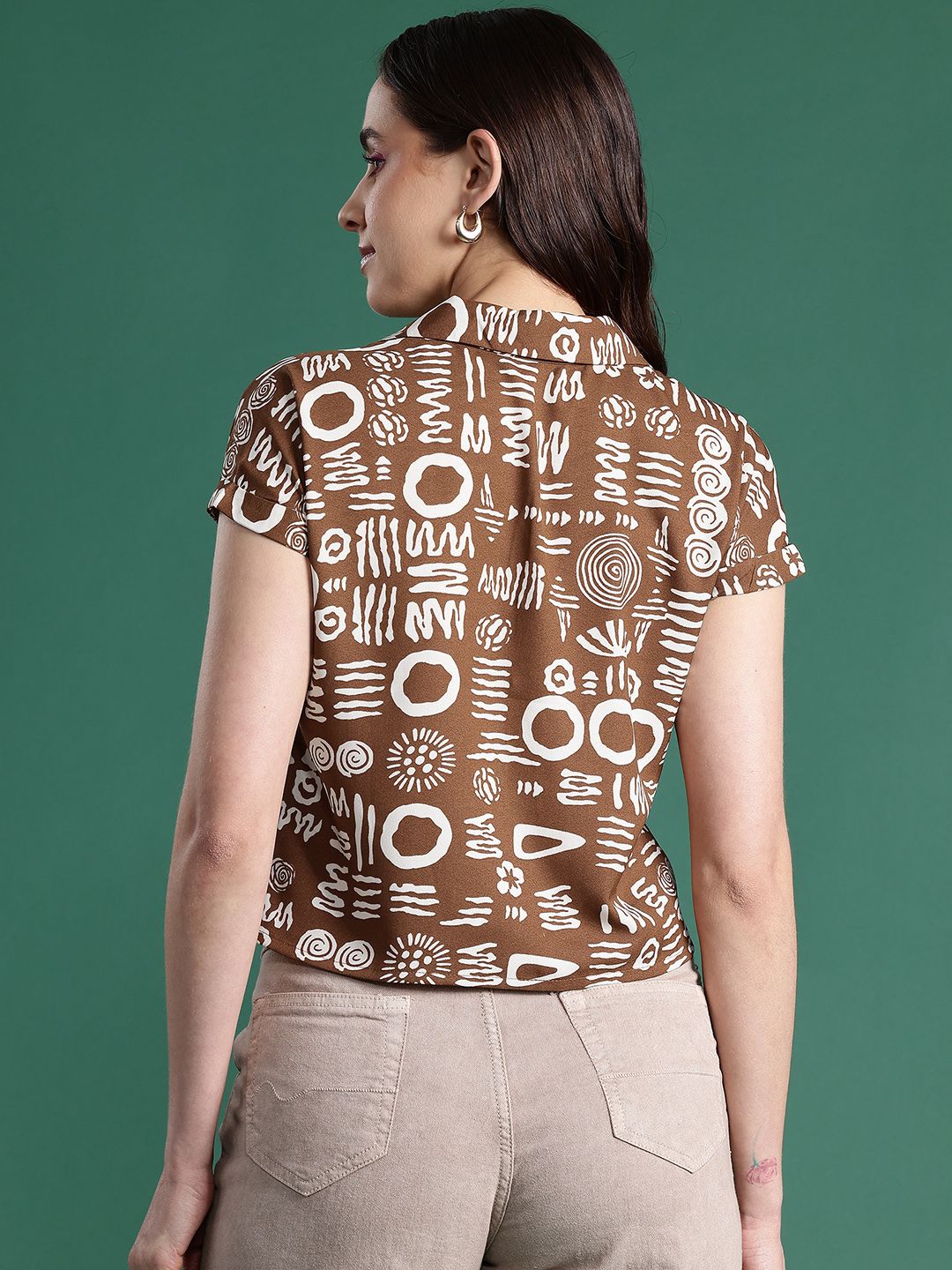 DressBerry Women Opaque Abstract Printed Cuban Collar Casual Shirt