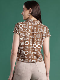 DressBerry Women Opaque Abstract Printed Cuban Collar Casual Shirt