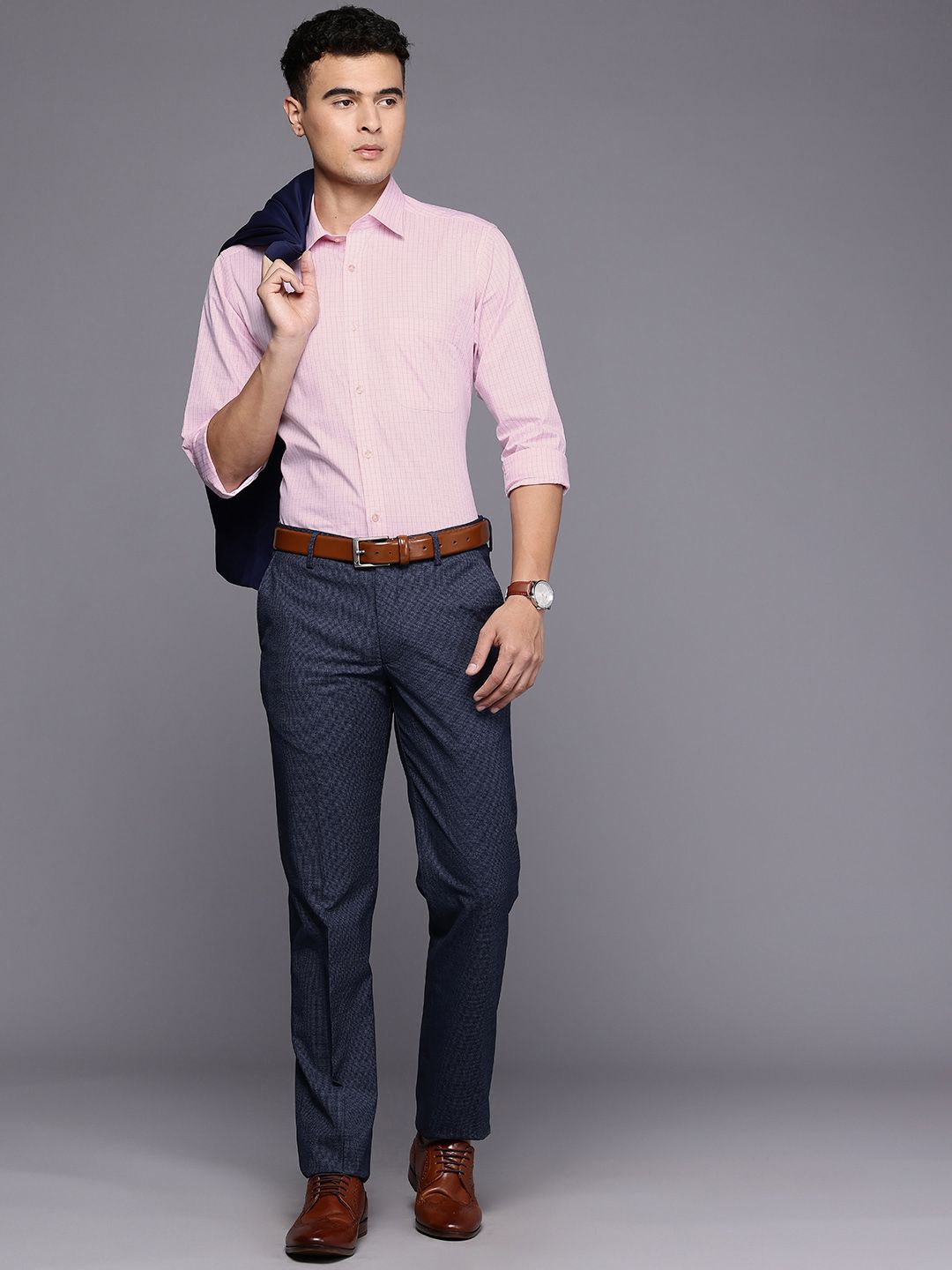 Raymond Pure Cotton Slim Fit Grid Tattersall Checks Formal Shirt