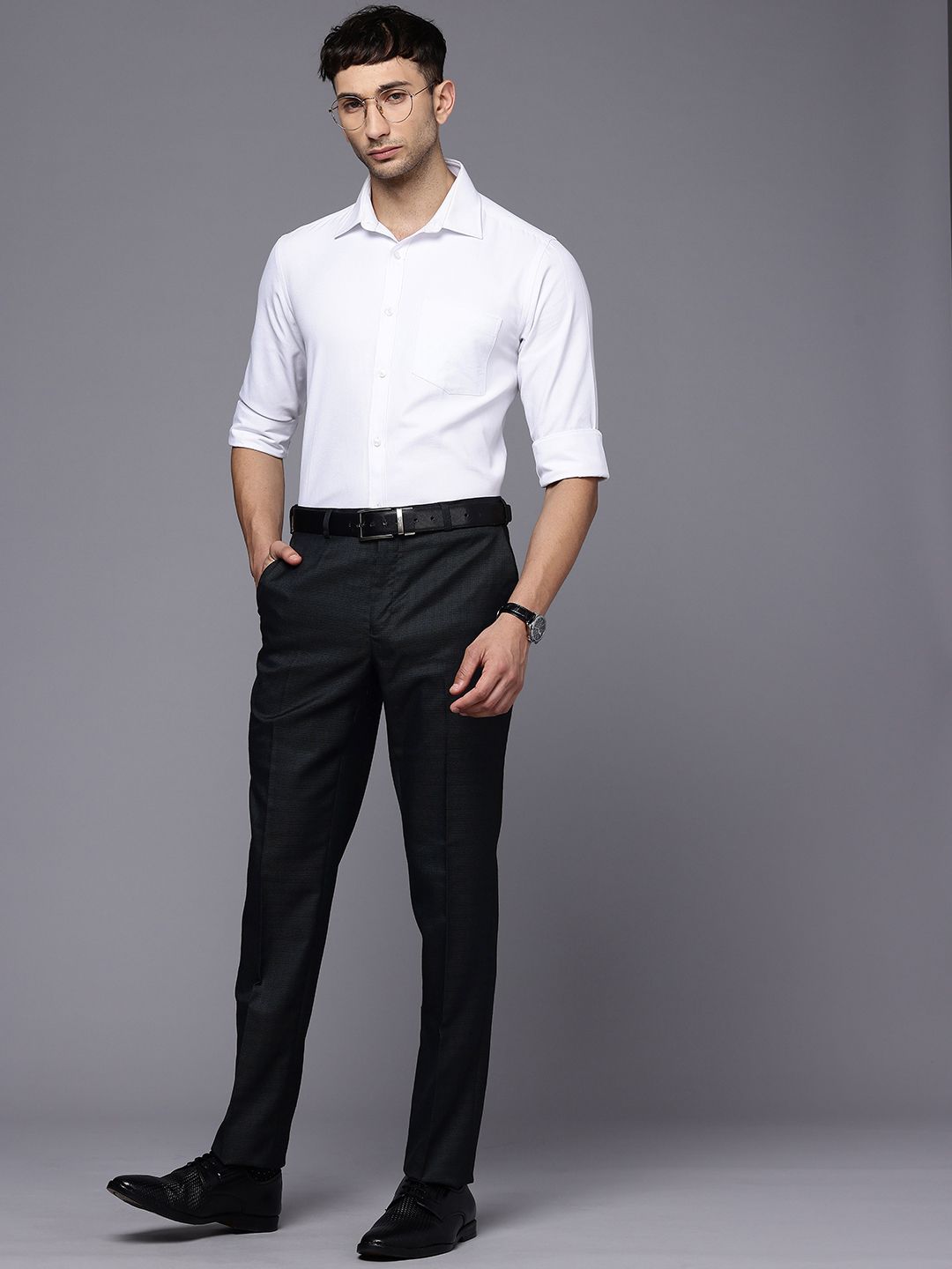 Raymond Men Self Design Textured Slim Fit Formal Trousers