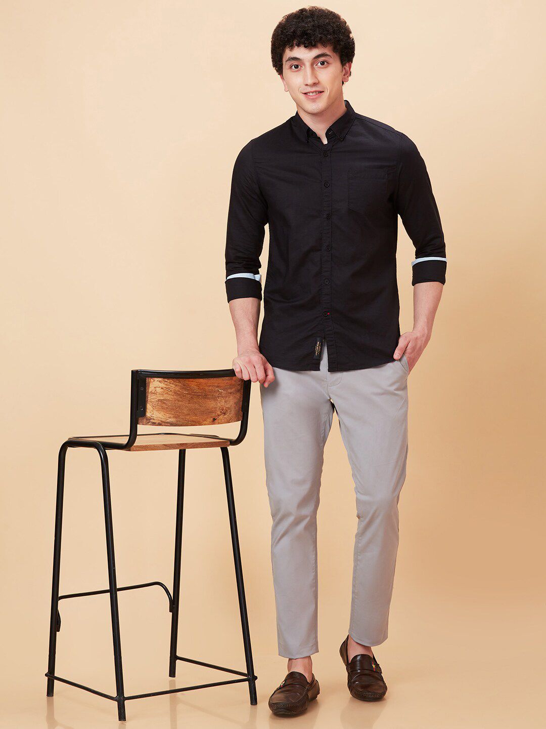 Being Human Button-Down Collar Slim Fit Linen Cotton Casual Shirt