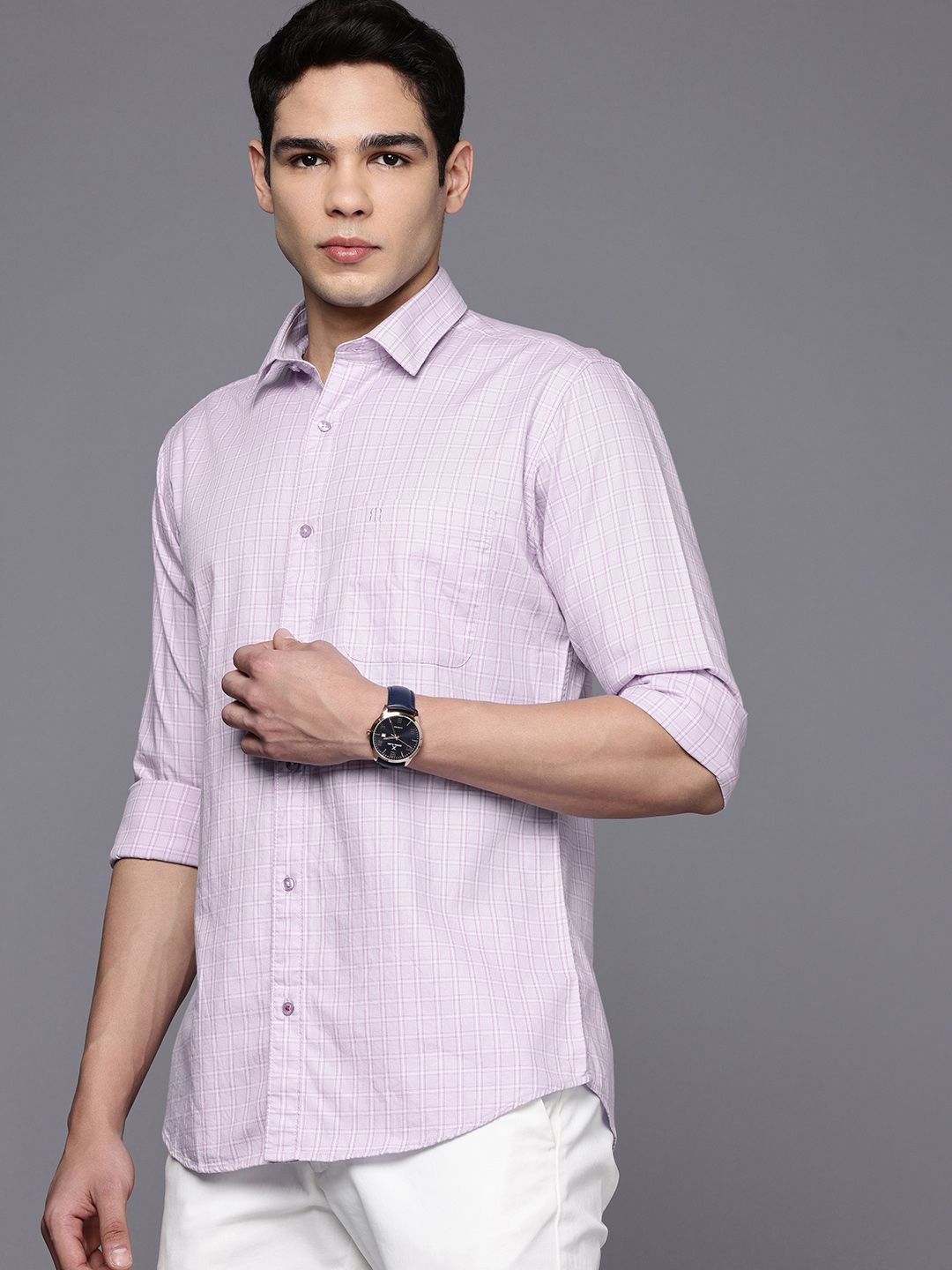 Raymond Pure Cotton Slim Fit Checked Casual Shirt