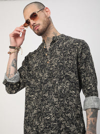 VASTRADO Leafy Printed Mandarin Collar Straight Kurta