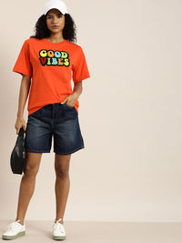 DILLINGER Typography Embroidered Oversize Pure Cotton Longline T-shirt