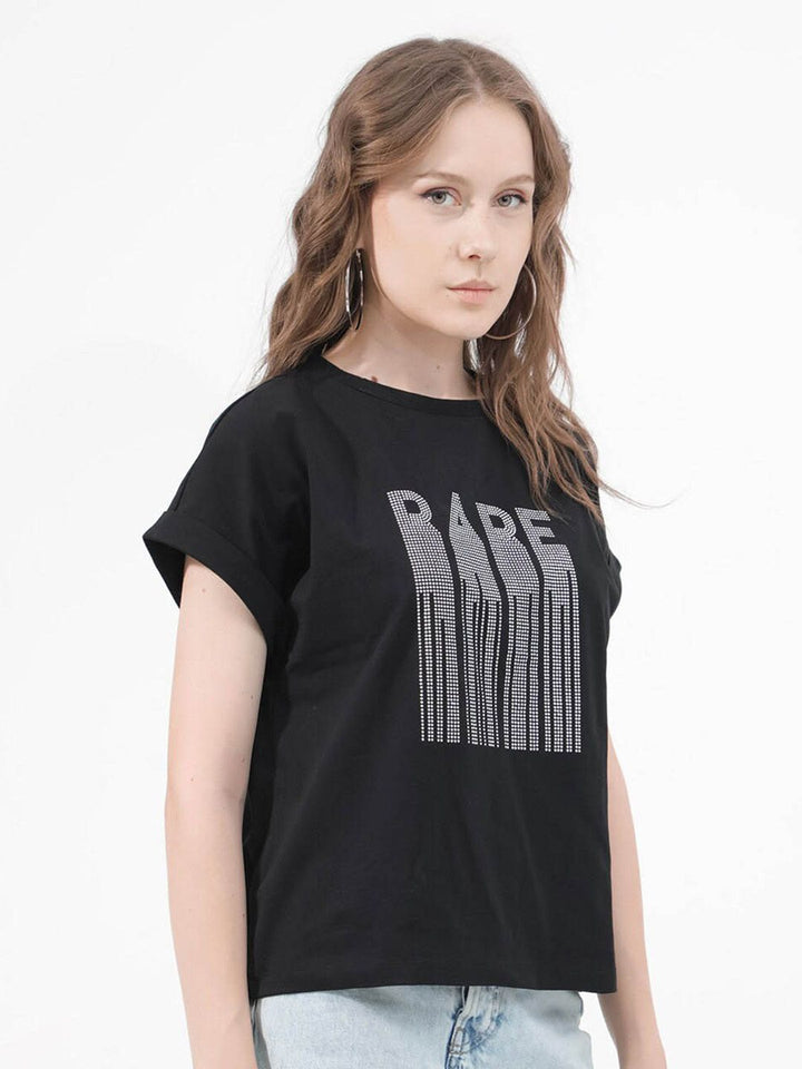 RAREISM BOCATO Graphic Printed Extended Sleeves Cotton Crop T-shirt