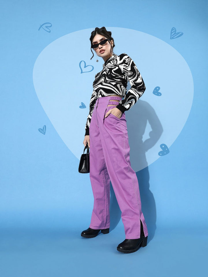 STREET 9 Women Charming Lavender Solid High-Rise Trousers
