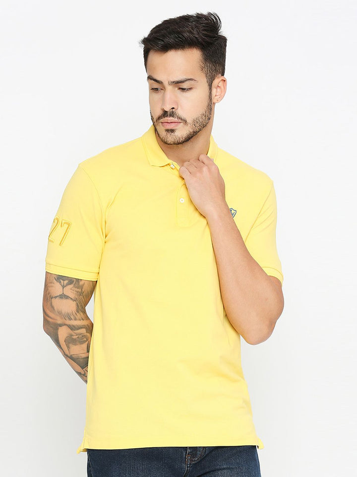 Being Human Men Yellow Polo Collar Applique T-shirt